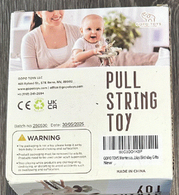 Batch number 250905, 250530, 250120, 240315, 231005 or 230610 is printed on the back of the recalled teething toy packaging
