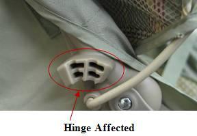 Location of affected hinge on recalled stroller