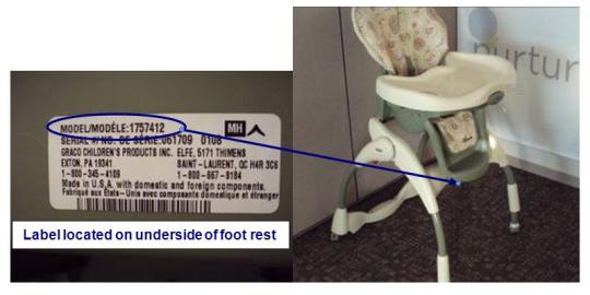 Recalled Graco Harmony™ High Chair and label