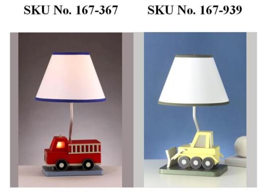 Recalled Hampton Bay® Transitional Collection Fire Truck and Bulldozer Accent Lamps with Night Lights