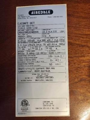 Serial Number Location on Recalled Heat Pump Unit