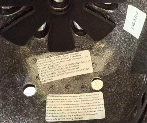 Size S is printed on a label inside of the helmet