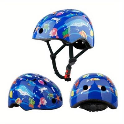 召回儿童自行车头盔 – 蓝色，带有海洋世界图案