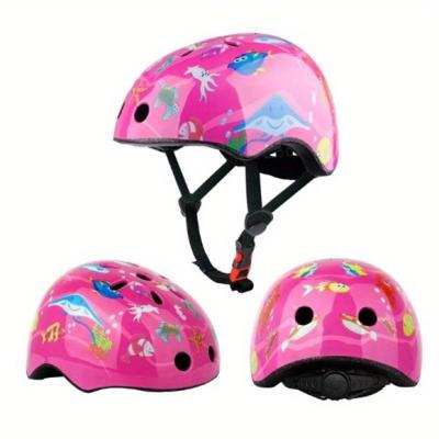 召回儿童自行车头盔 – 粉红色，带有海洋世界印花