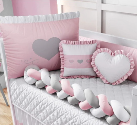 Recalled 6-Piece Pink Heart Braided Crib Bedding Set, 156099