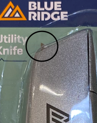 Recalled Blue Ridge Utility Knife protruding blade example