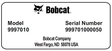 Recalled Bobcat Serial Number Label