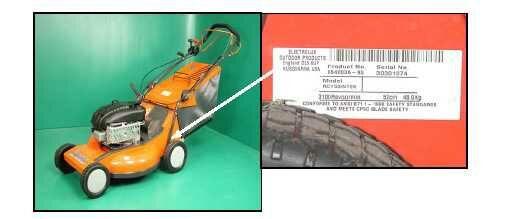 Recalled Husqvarna Lawn Mower with Label