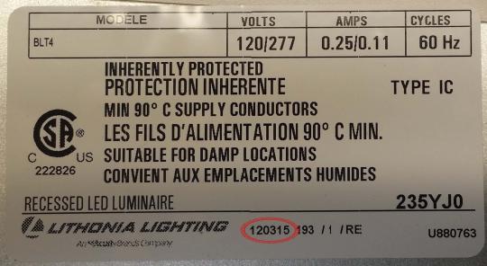 The date code on the fixture’s housing’s label is in a MM/DD/YY format.