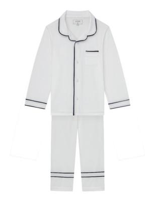 Recalled La Ligne Enfant Bonne Nuit Pajamas in White with Navy Trim