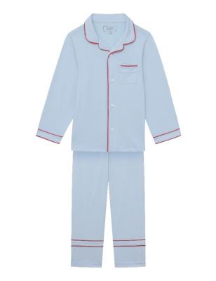 Recalled La Ligne Enfant Bonne Nuit Pajamas in Light Blue with Red Trim