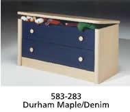Recalled toy box, model 583-283, in Durham Maple/Denim