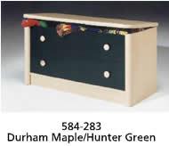 Recalled toy box, model 584-283, in Durham Maple/Hunter Green