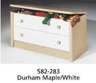 Recalled toy box, model 582-283, in Durham Maple/White