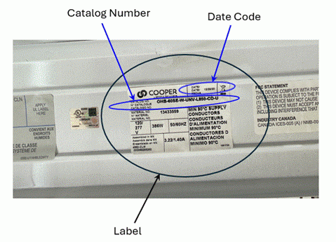 Recalled Metalux Optimized High Bay (OHB) LED Light Fixtures   (Catalog Number and Date Code Label)