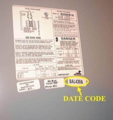 Date code of recalled meter socket load center