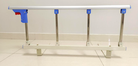 Recalled Neaude Adult Portable Bed Rail with silver top rail – front view