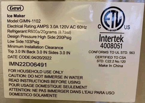 The model number and date code are listed on the product label on the back of the recalled unit 