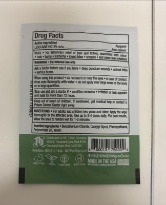 Recalled MD Wipe Outz Numbing Tattoo Wipe (back)