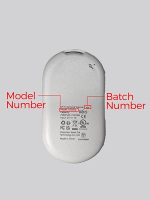 The model and three-digit batch number are printed on the OCOOPA Rechargeable Hand Warmers’ underside
