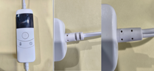 The controller's cord on the recalled OCTROT blankets/throws have two or four small holes at the lower connection point