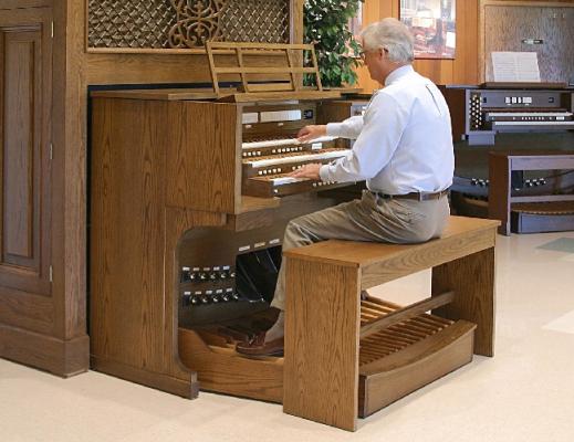 Recalled wooden organ bench with organ