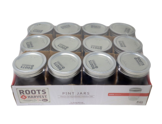 12-pack of Recalled Roots & Harvest Wide Mouth Pint Canning Jars – top view