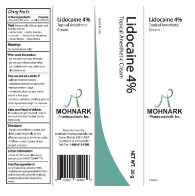 Recalled Mohnark Pharmaceuticals Lidocaine 4% Topical Anesthetic Cream packaging