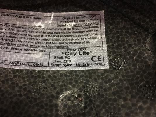 Pro-Tec City Lite helmet label.