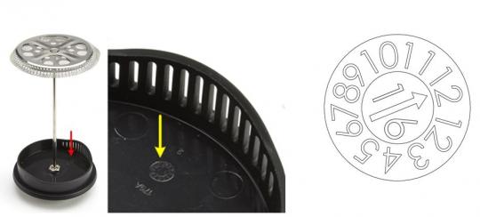 The date code dial is printed on the inside of the Bialetti coffee press plunger lid.