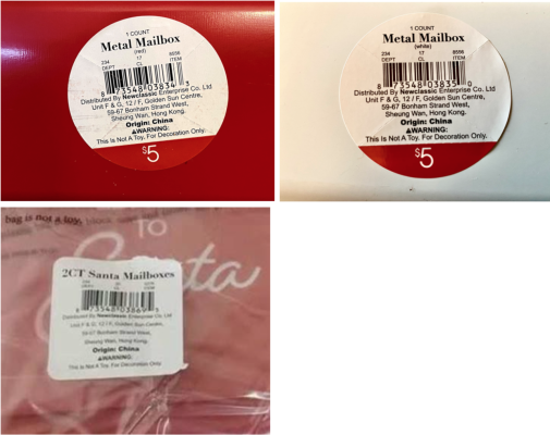 Recalled Bullseye’s Playground Letters to Santa Metal Mailbox product labels