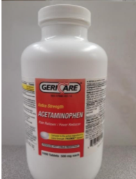 Recalled Geri-Care Brand Extra Strength Acetaminophen 500mg tablets 1,000-count bottle