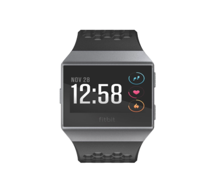 Fitbit Ionic in Charcoal/Smoke Gray, front view