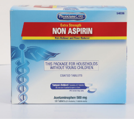 Recalled PhysiciansCare Extra Strength Non Aspirin in 50 Tablets (25 Packets, 2 tablets each)