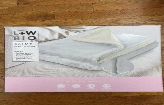 Recalled LUXE+WILLOW heated blanket 