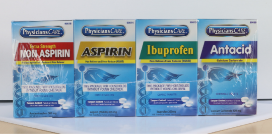 Recalled PhysiciansCare Multi-Pack without outer station includes Extra Strength Non Aspirin, Aspirin, Ibuprofen and Antacid in 50 Tablets (25 Packets, 2 tablets each)