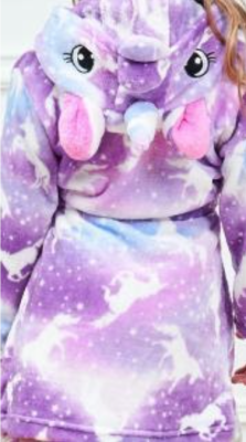 Recalled Children’s Robe: purple white unicorns