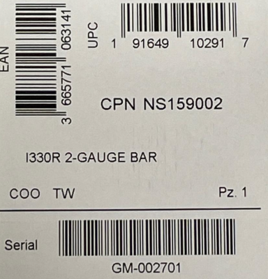 Box label of recalled Aqualung i330R SCUBA Diving Computers 2-GAUGE BAR (CONSOLE) Model: NS159002 Serial Prefix: GM