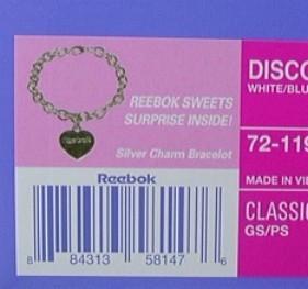 Label of Recalled Reebok Charm Bracelet