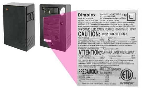 Recalled Remote Control showing label for Model 47-1010R