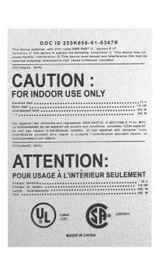 Label for Model 47-1001