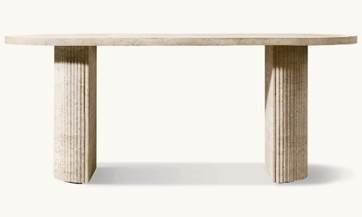 Recalled RH Byron Reeded Stone Dining Table in Italian Classico Travertine