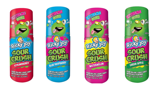 Recalled Ricky Joy Sour Crush Rolling Liquid Candy - bottles
