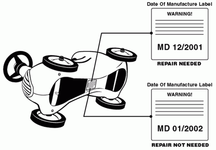 Label on Model 8 Roadster with recalled steering wheel