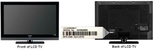 Recalled Sharp 32-inch TV, front and back with serial number