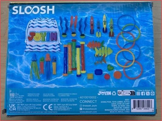 Recalled Sloosh Dive Sticks, Back of Box