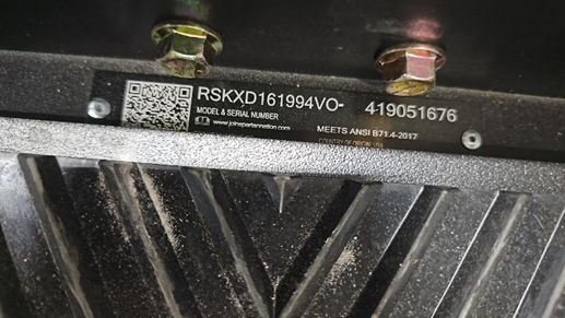 Recalled Spartan Riding Lawn Mower Model Number and Serial Number Plate