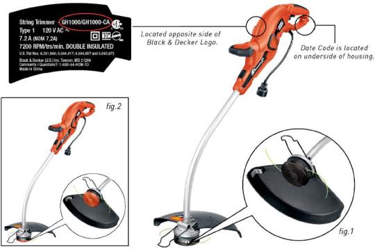 Recalled String Trimmer/Edgers with Label and Date Code