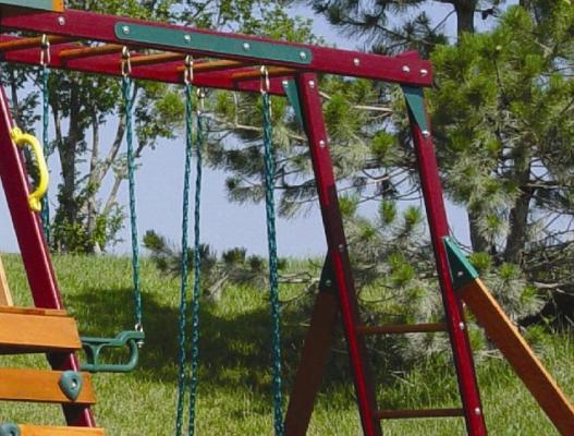 All recalled swing sets have a horizontal ladder that acts as both a monkey bar and swing beam, and an end latter coated with cranberry or green plastic. The replacement kit includes the horizontal ladder and the vertical end truss support pieces.