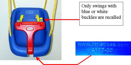 Recalled "2-in-1 Snug 'n Secure" swing; Only swings with blue or white buckles are recalled